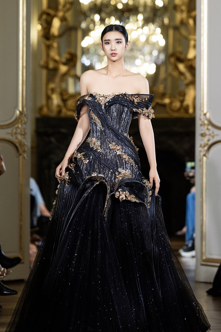 A-line Dress with Beaded Embroidery