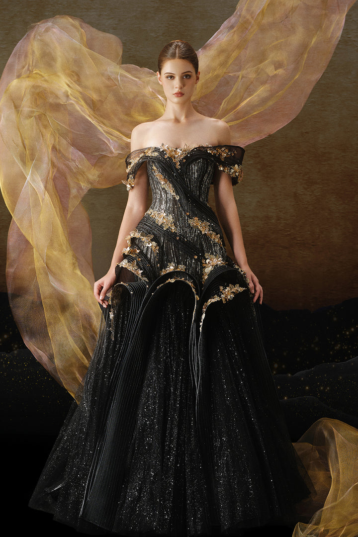 A-line Dress with Beaded Embroidery