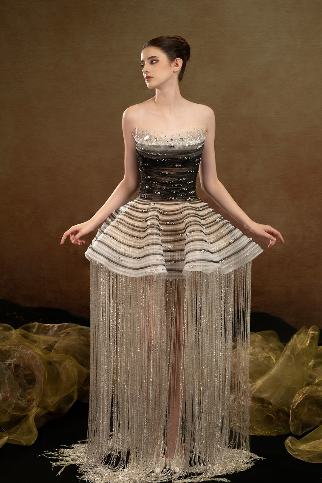 Beaded Bodice A-line Mini Dress Black And Silver / FR 36 Beaded Bodice A-line Mini Dress Black And Silver / FR 36