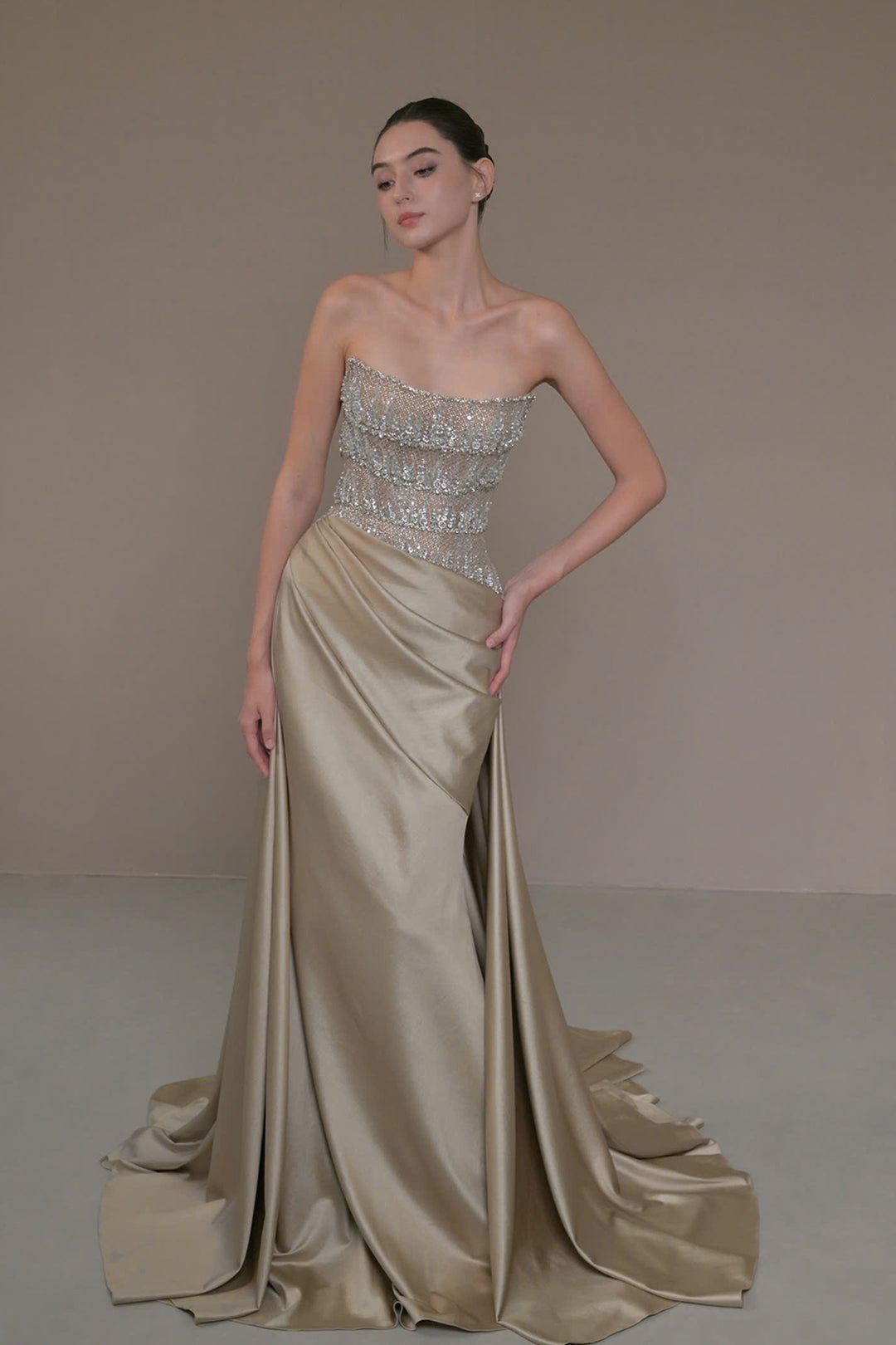 champagne dresses under 50 Elegantt Champagne Lace Long Mother Of The Bride... From Chicweddings, $122.83