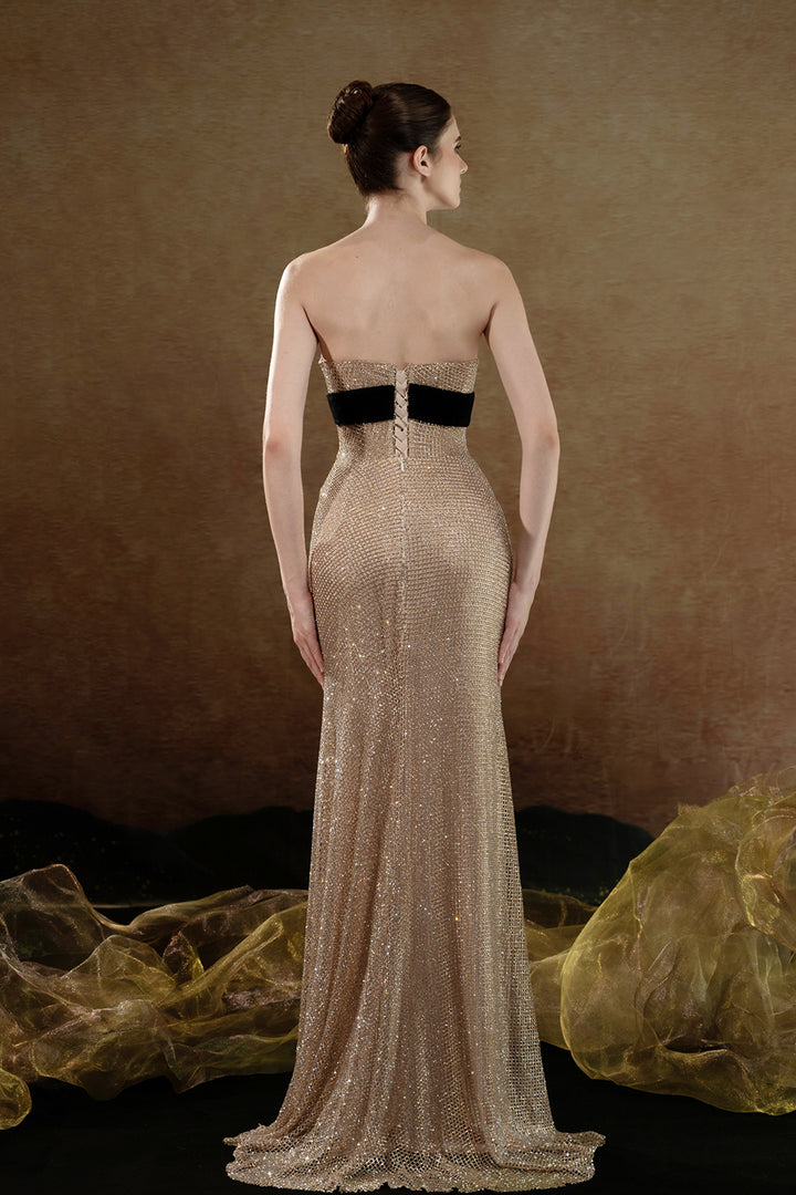Strapless Beaded Dress with Crystal Embellishment