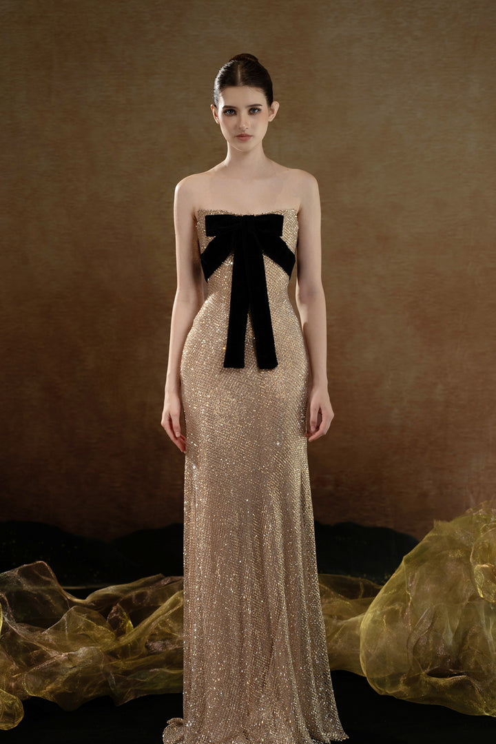 Strapless Beaded Dress with Crystal Embellishment