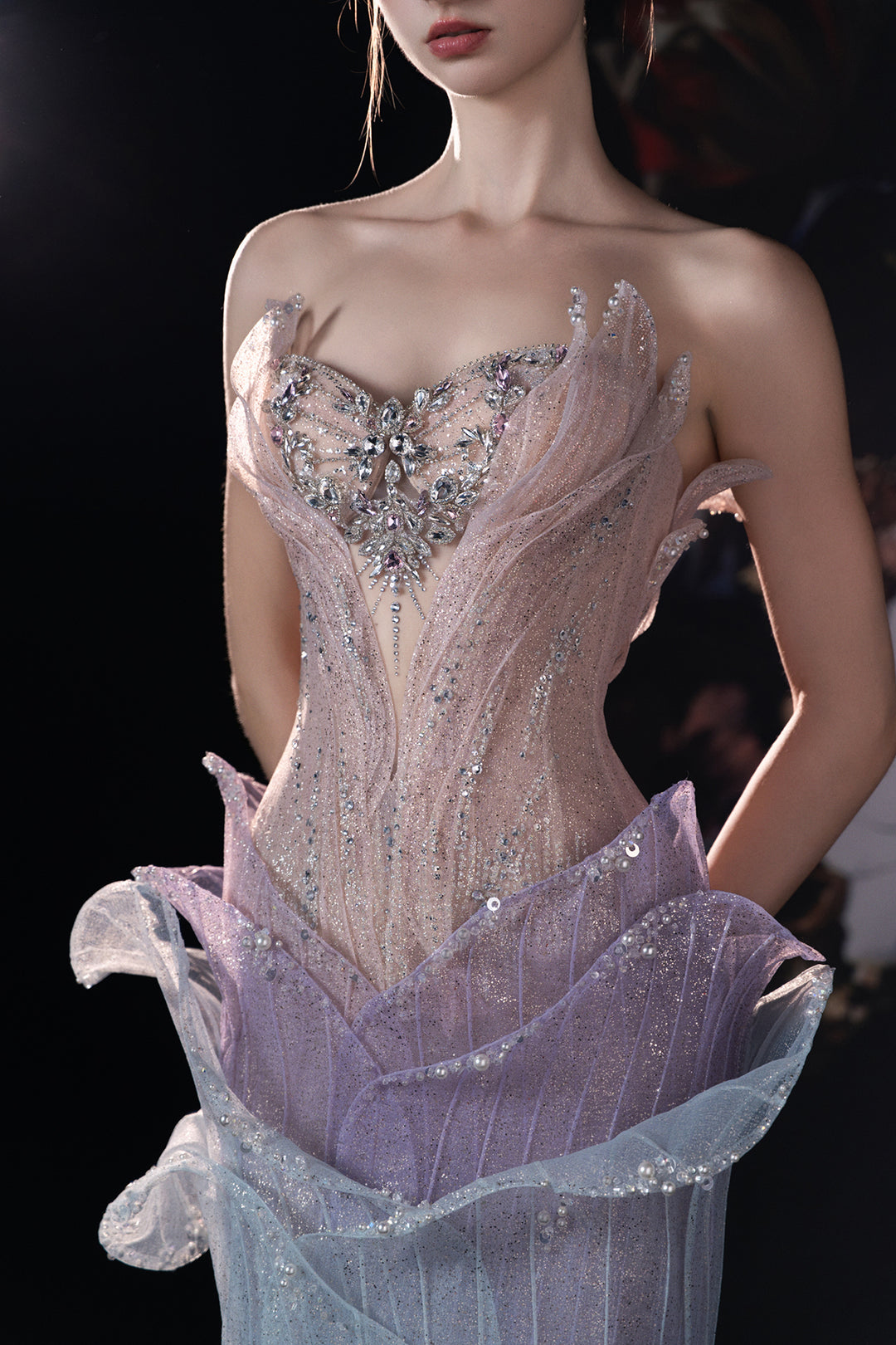 Mermaid Dress with 3D Embroidery