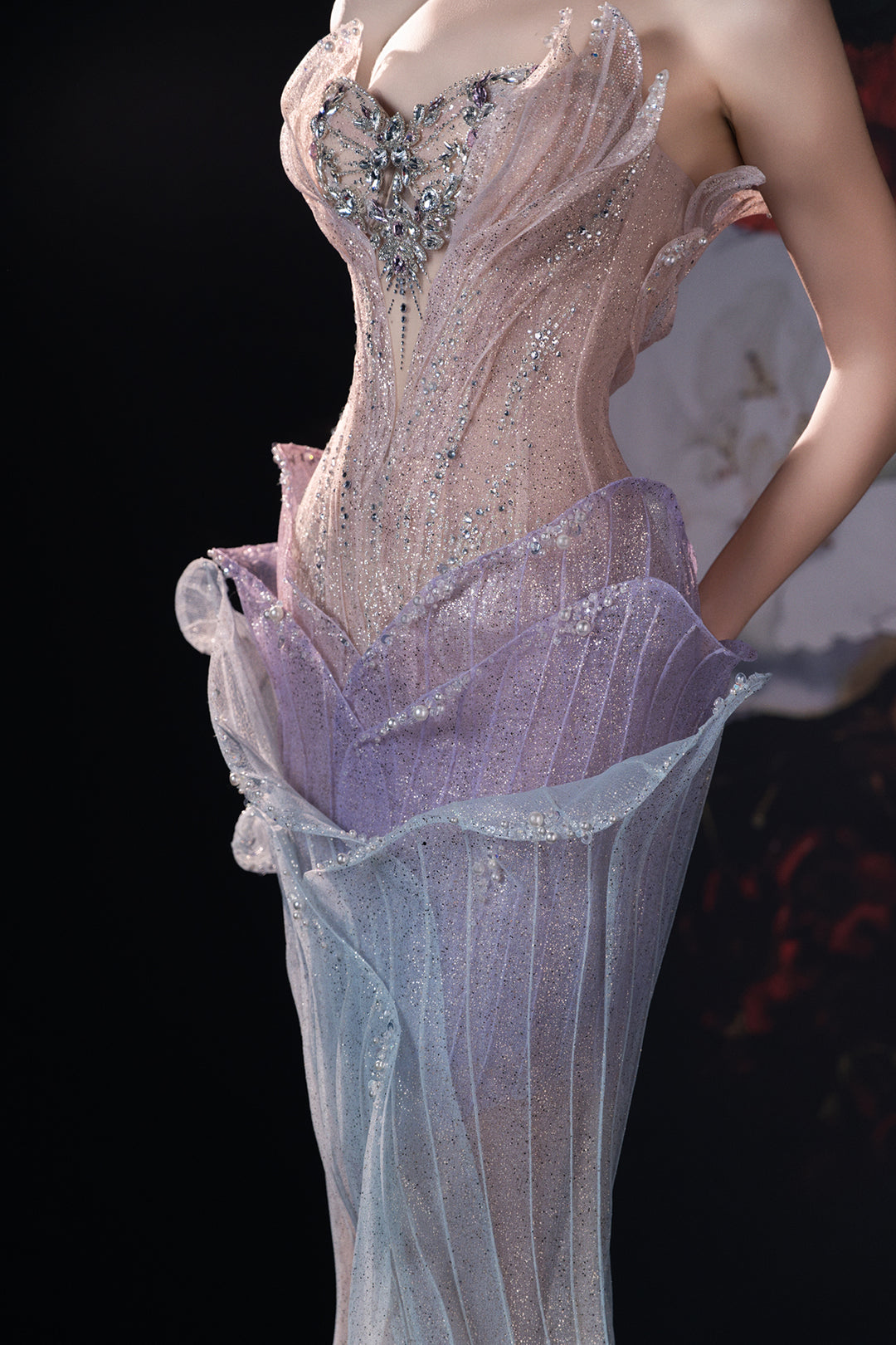 Mermaid Dress with 3D Embroidery