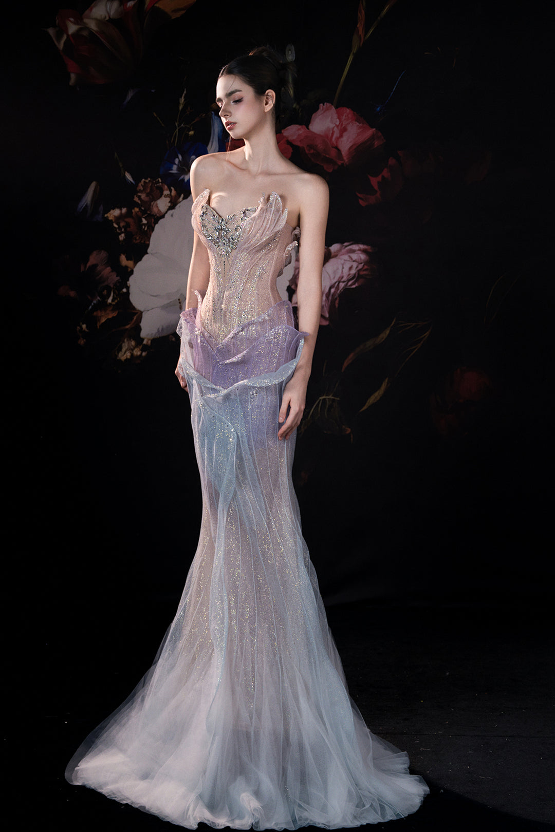 Mermaid Dress with 3D Embroidery