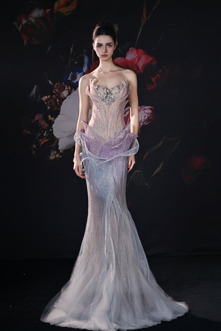 Mermaid Dress with 3D Embroidery