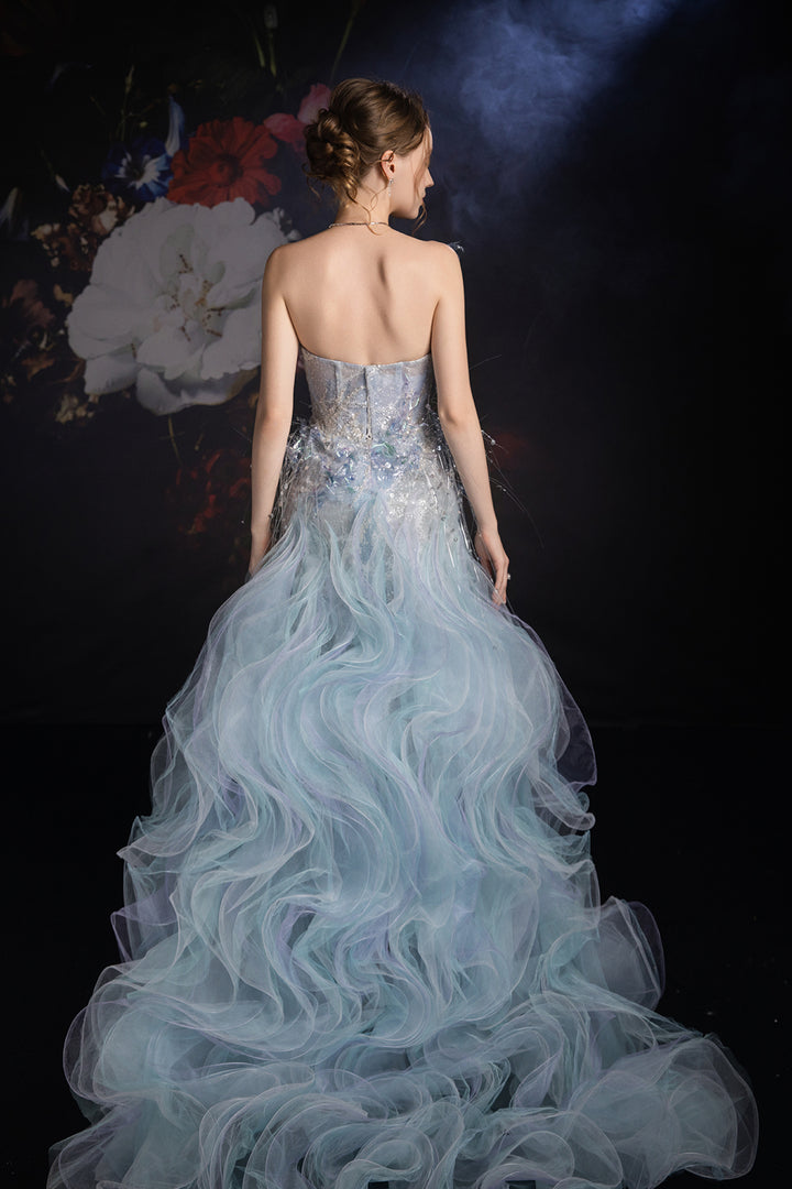 Column Dress with Crystal Embellishment and Regal Train