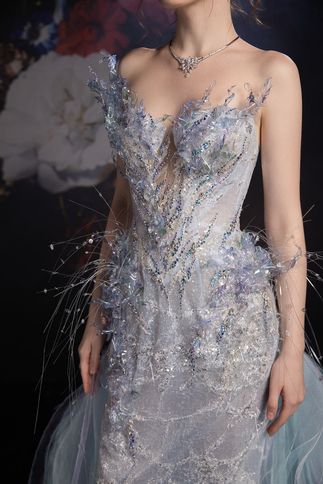 Column Dress with Crystal Embellishment and Regal Train