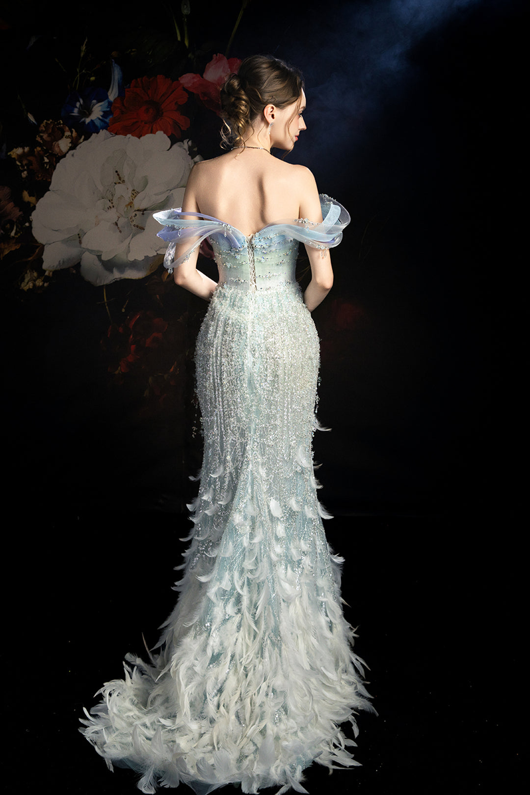 Column Dress with Off-The-Shoulder Sleeve and Cape