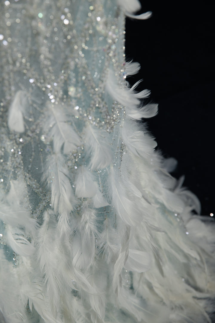 Column Dress with Off-The-Shoulder Sleeve and Cape