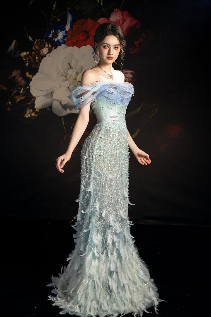 Column Dress with Off-The-Shoulder Sleeve and Cape