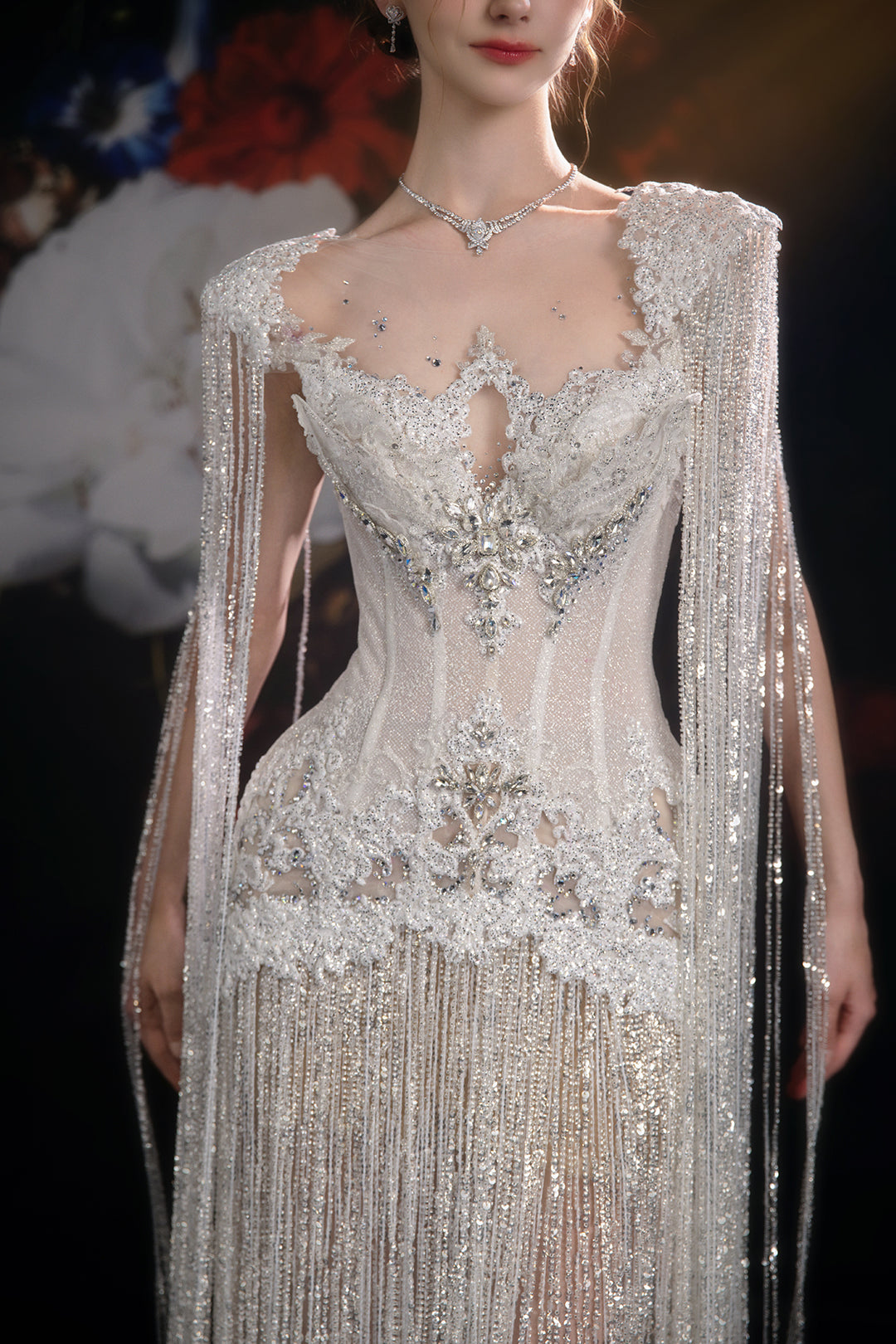 Column Dress with Beaded Fringe