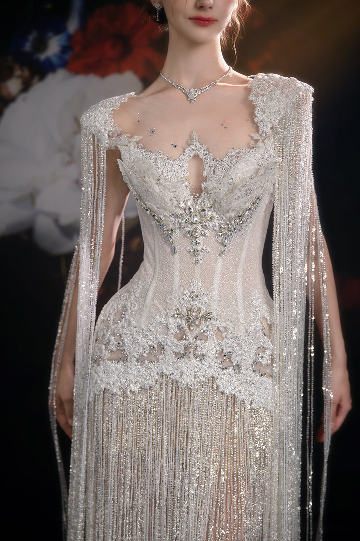 Column Dress with Beaded Fringe