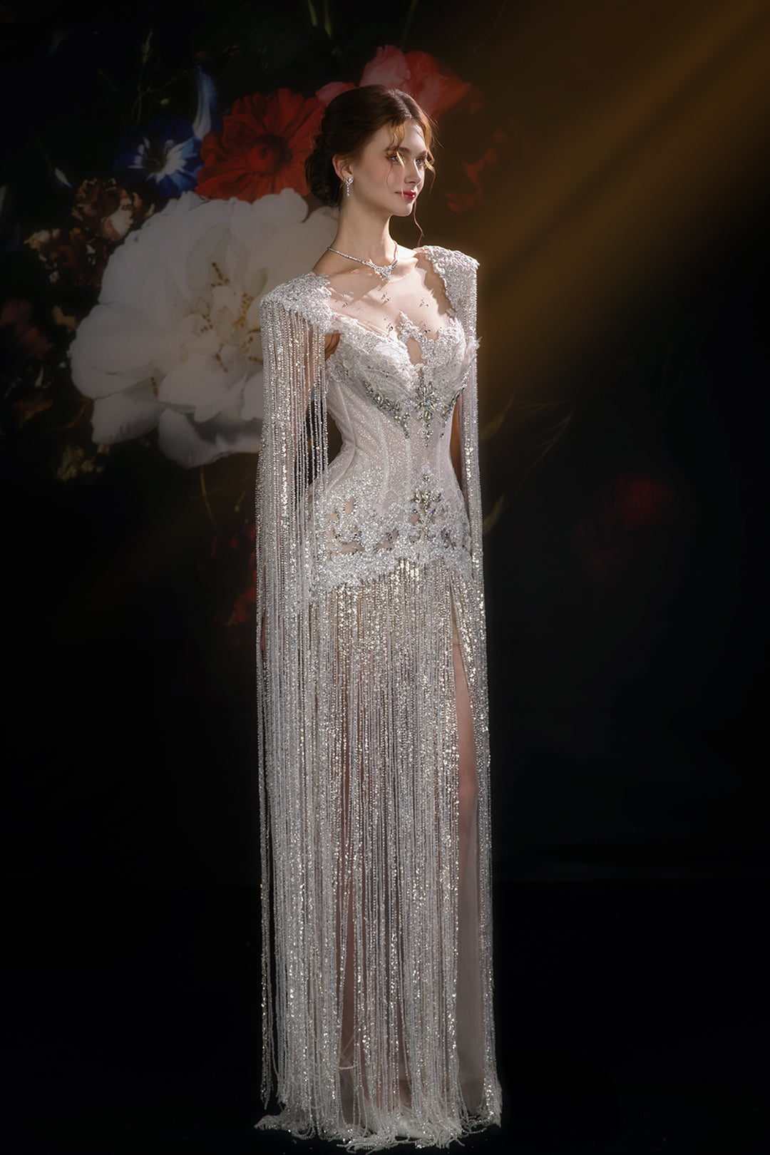 Column Dress with Beaded Fringe