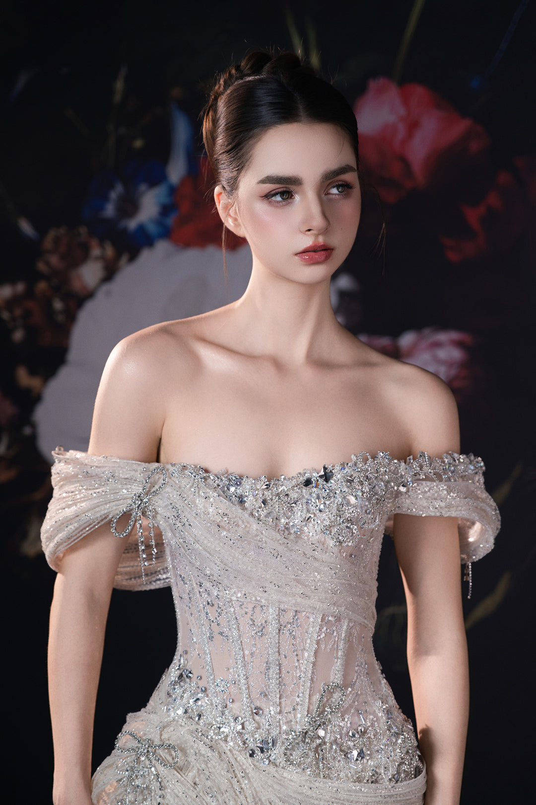 Corseted Mermaid Dress with Off-The-Shoulder Neckline