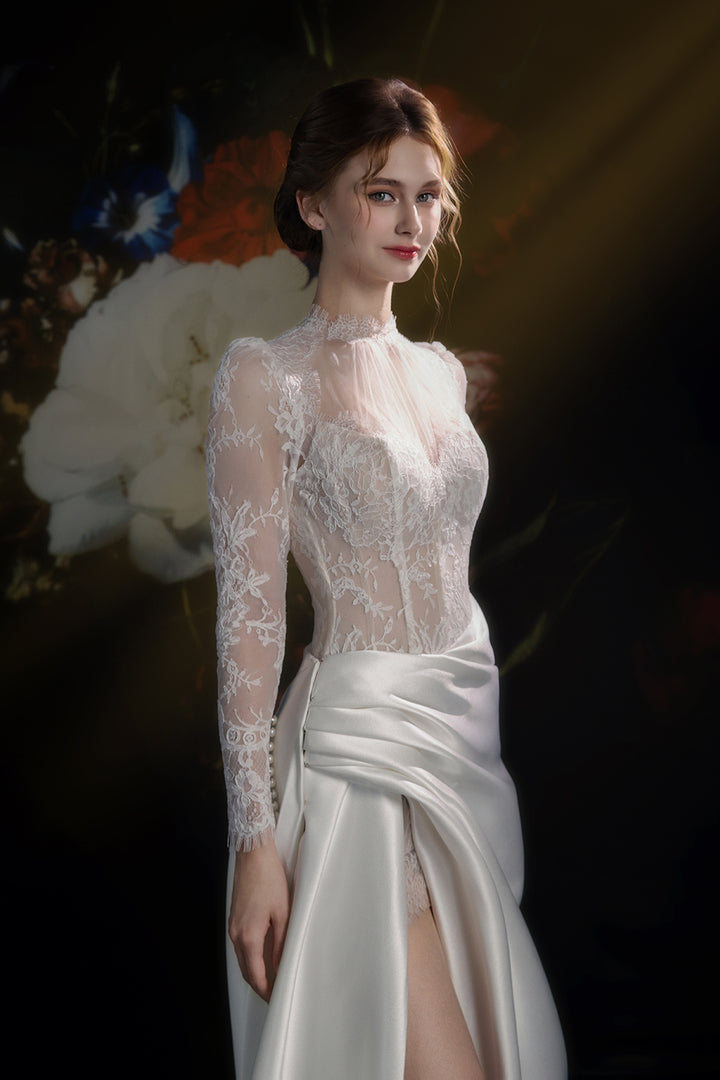 Corseted Bodice with Asymmetrical Draped Skirt