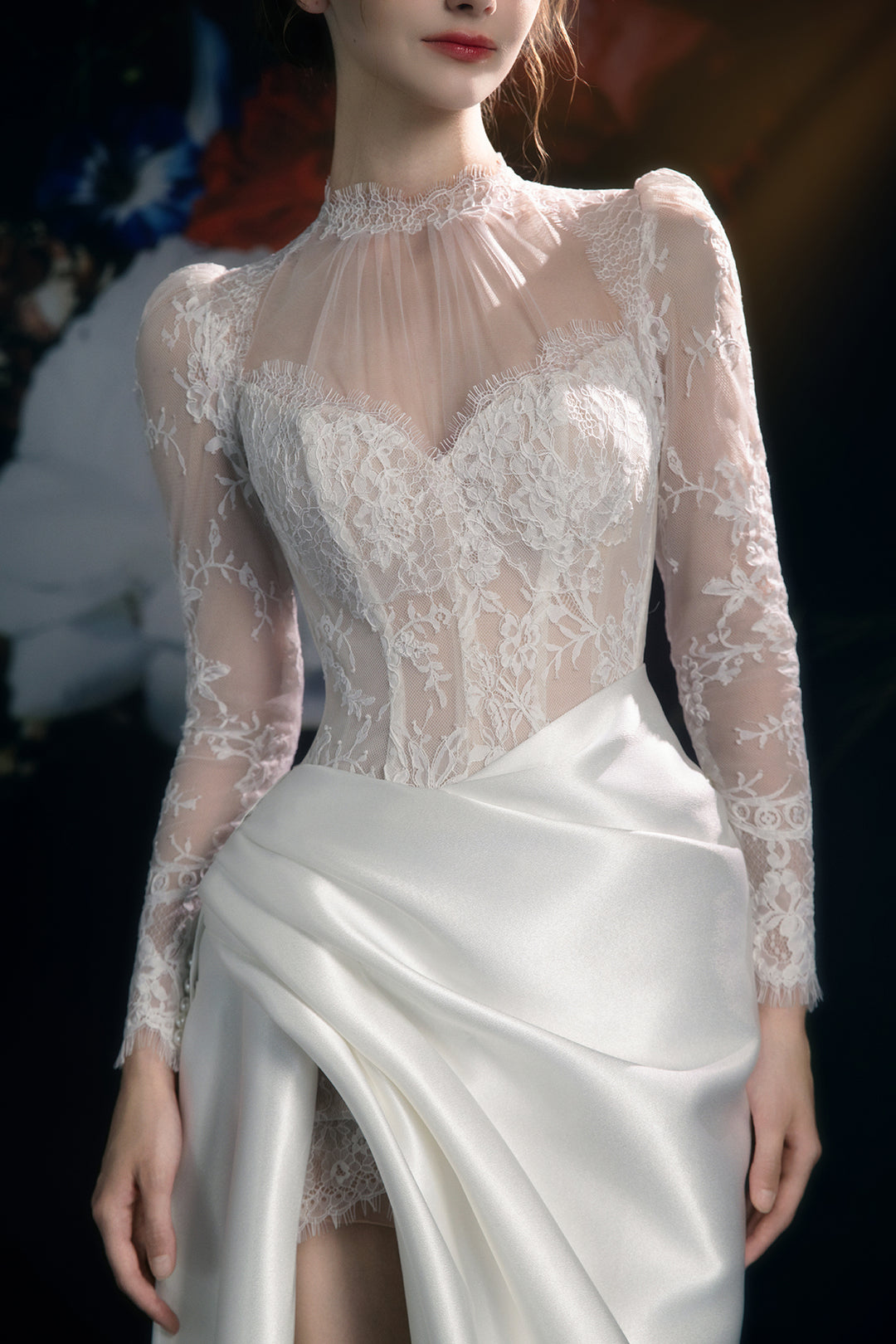 Corseted Bodice with Asymmetrical Draped Skirt