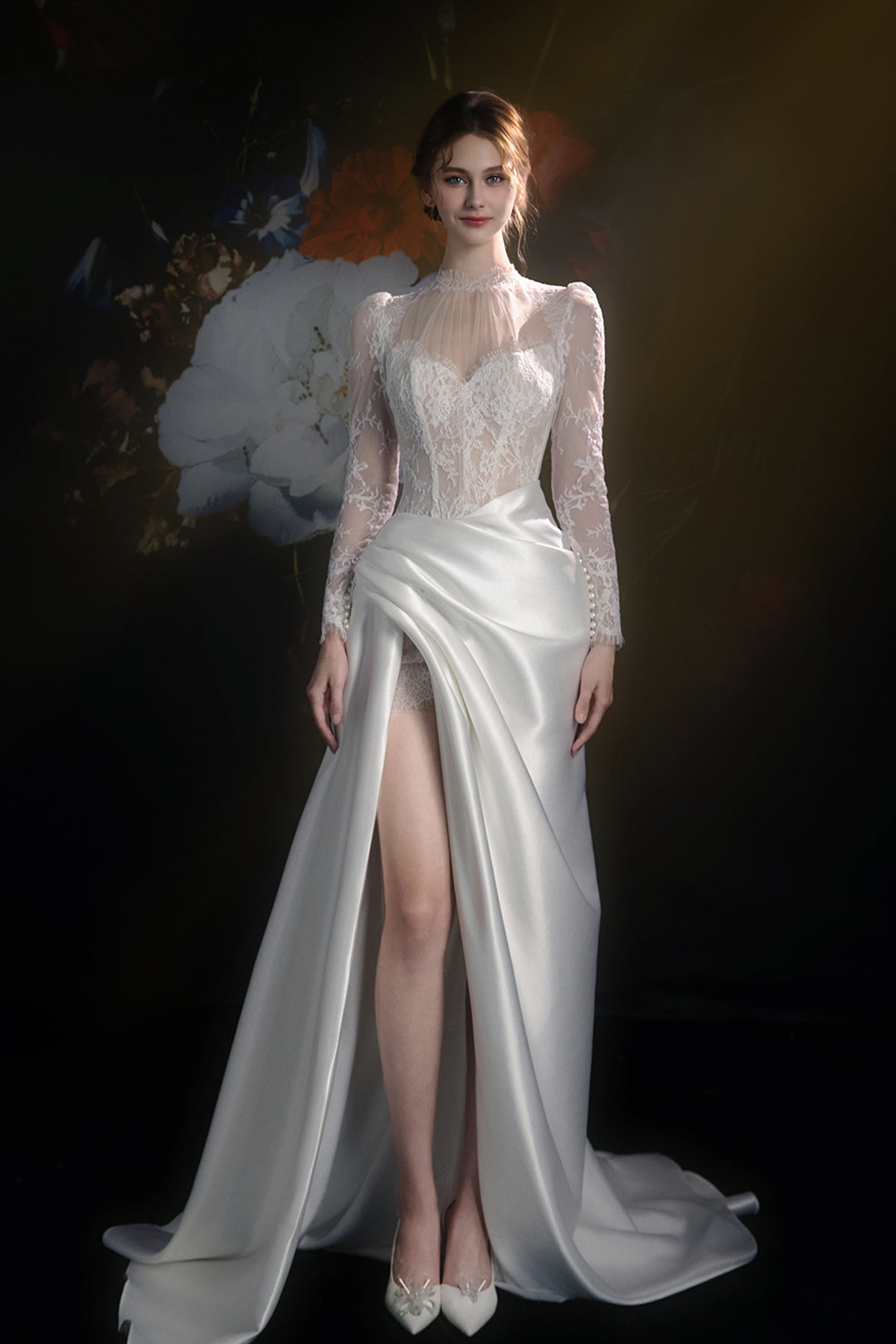 Corseted Bodice with Asymmetrical Draped Skirt White / FR 46 Corseted Bodice with Asymmetrical Draped Skirt White / FR 46