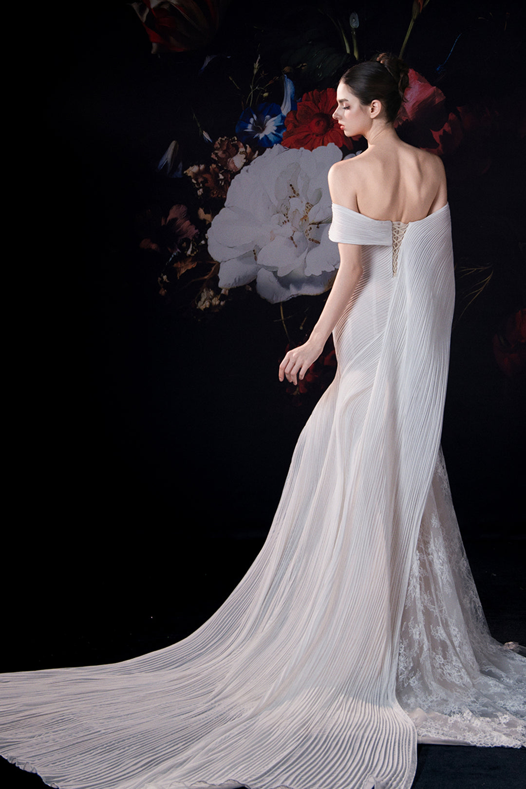 Off-The-Shoulder Column Dress with Embroidery