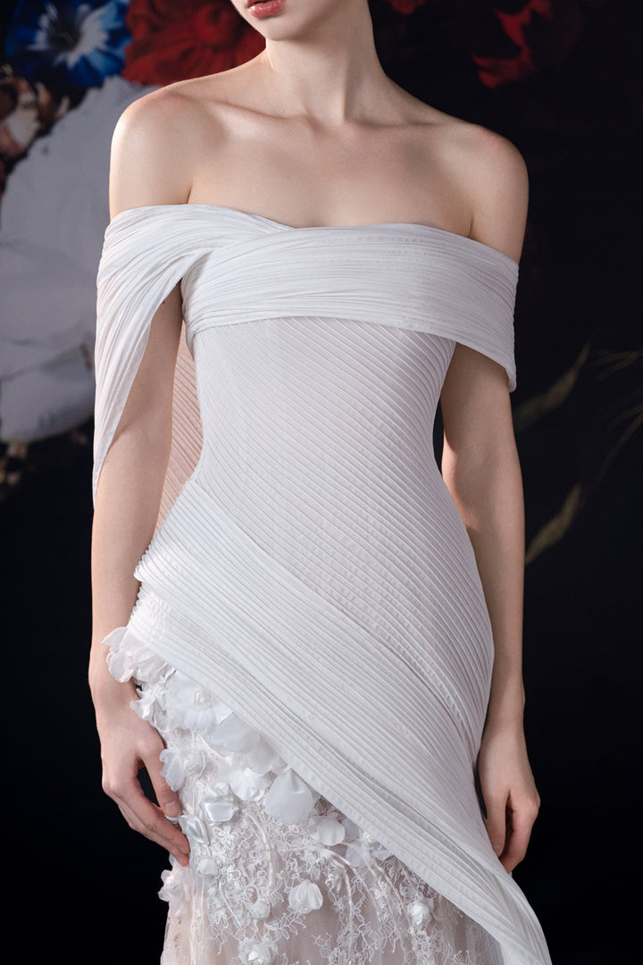 Off-The-Shoulder Column Dress with Embroidery