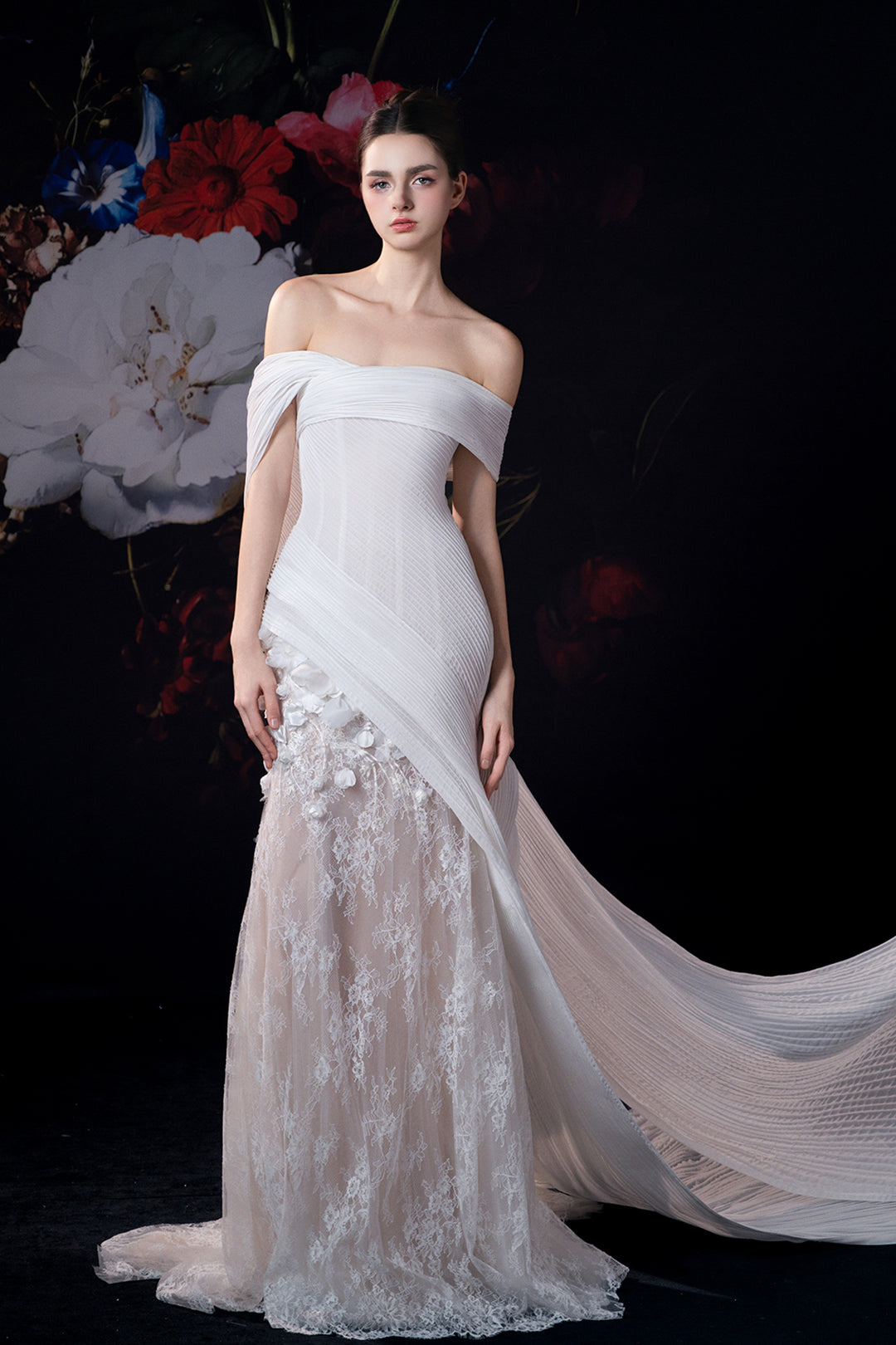 Off-The-Shoulder Column Dress with Embroidery