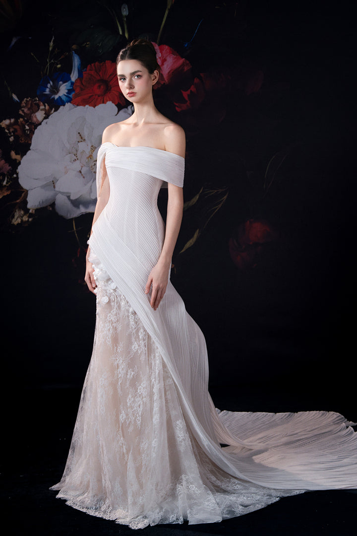 Off-The-Shoulder Column Dress with Embroidery