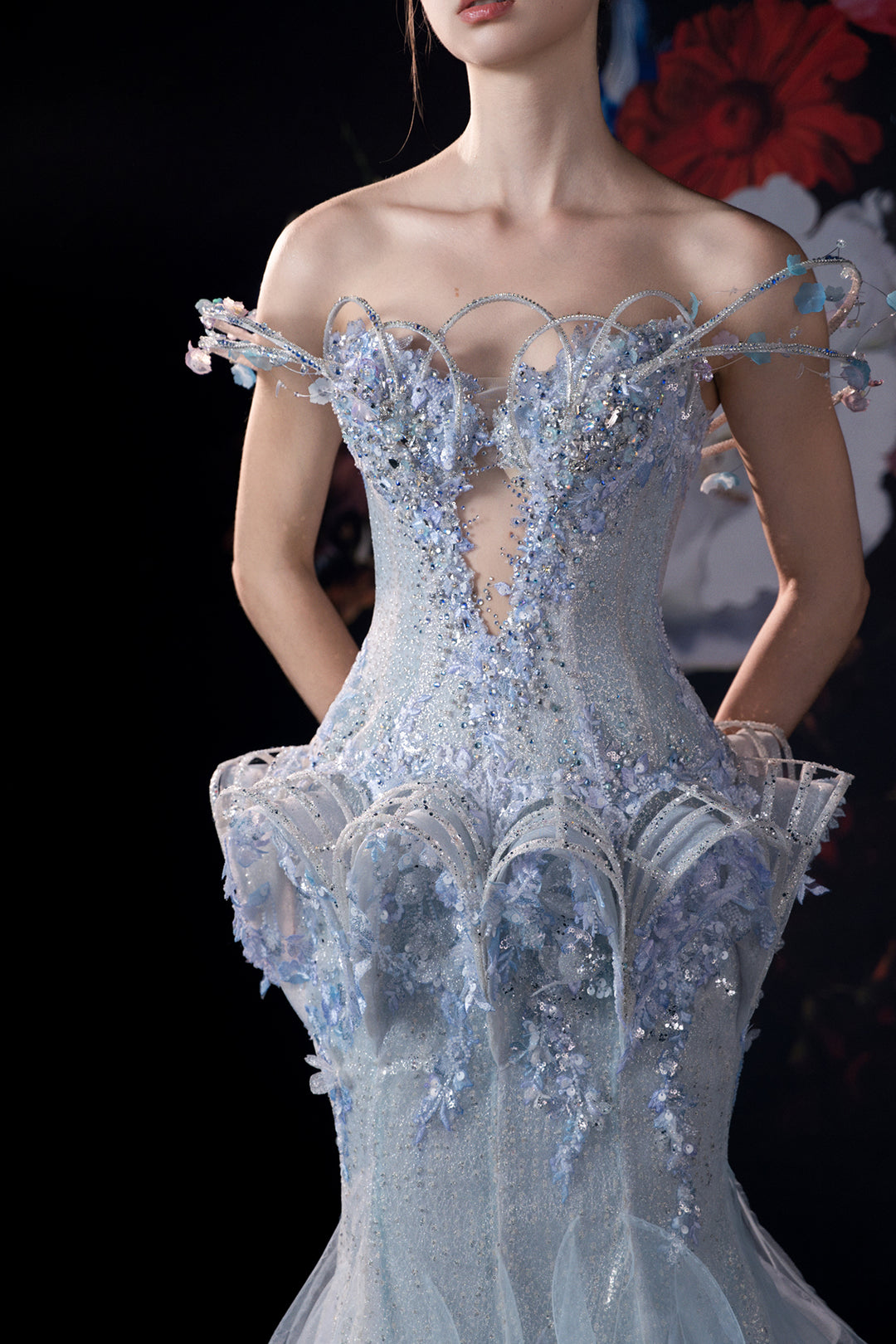 Off-The-Shoulder Mermaid Dress in Beaded Embroidery