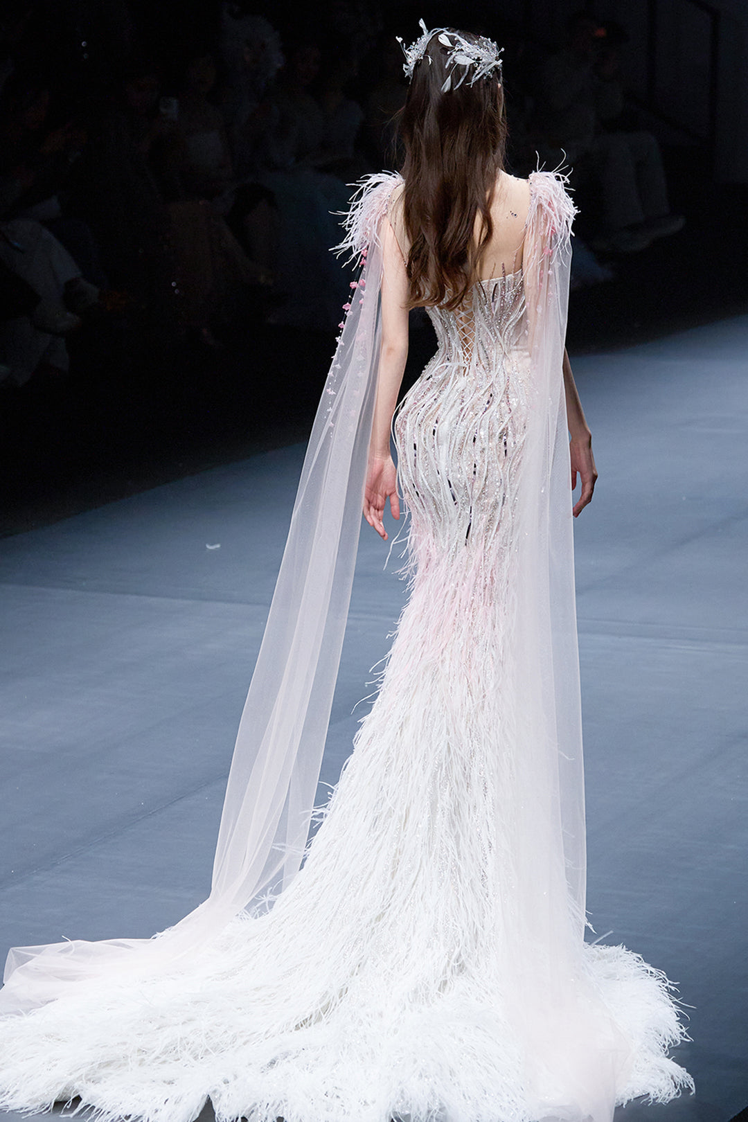 Embellished Illusion Mermaid Dress with Cape Sleeves