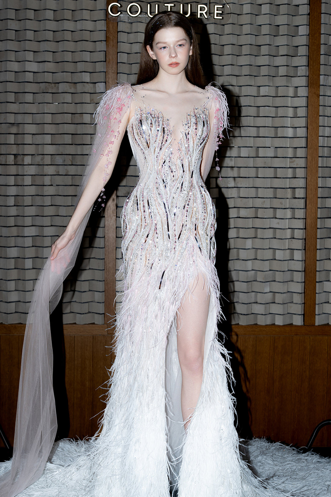 Embellished Illusion Mermaid Dress with Cape Sleeves