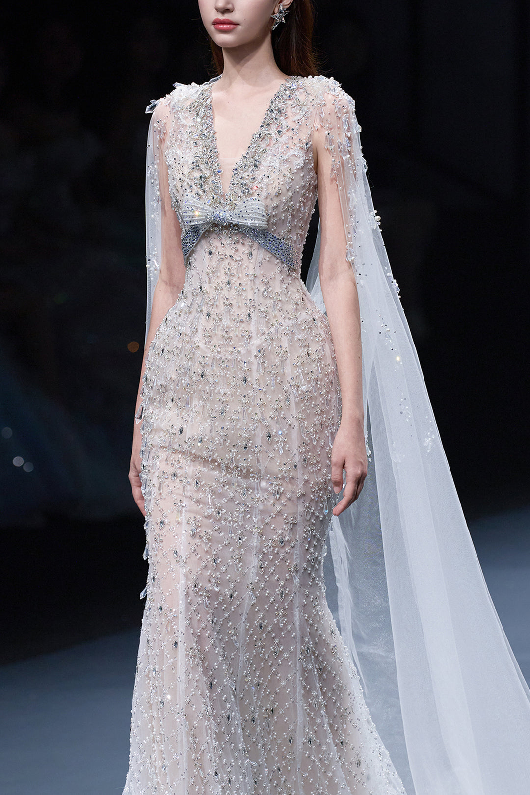 Plunging V-Neck Embellished Mermaid Dress