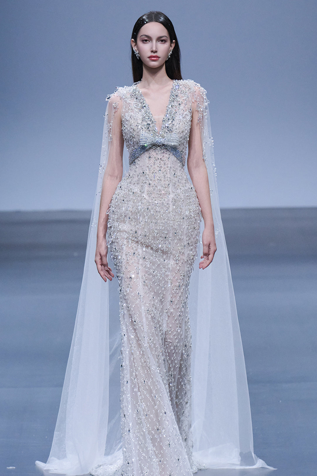 Plunging V-Neck Embellished Mermaid Dress