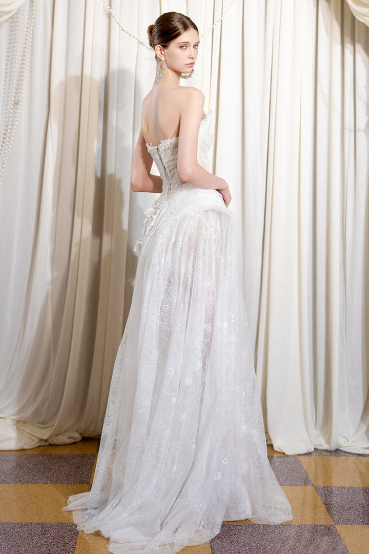 Strapless Corset A-Line Dress with Floral Lace