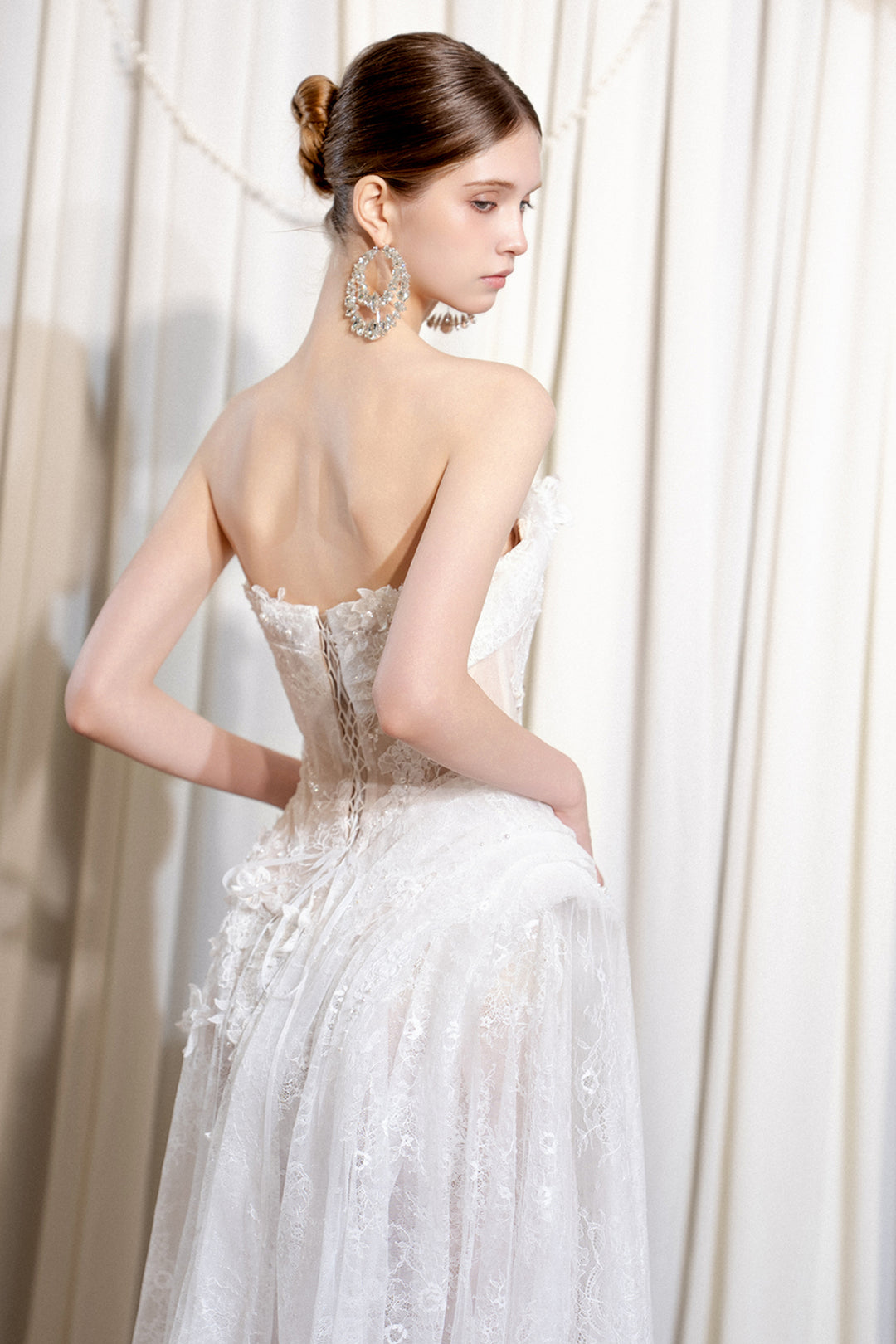 Strapless Corset A-Line Dress with Floral Lace