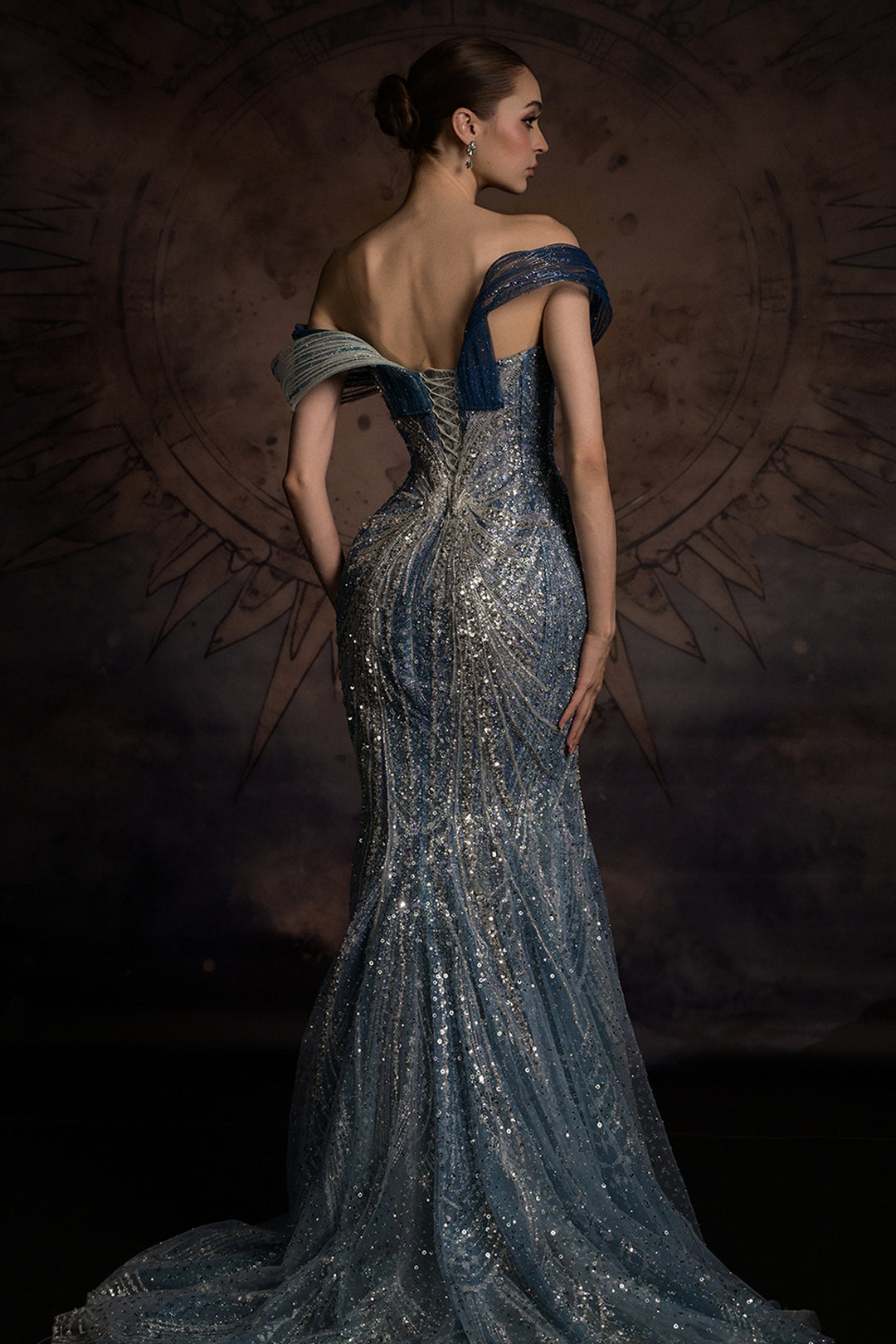 Off-The-Shoulder Mermaid Dress with Illusion Mesh