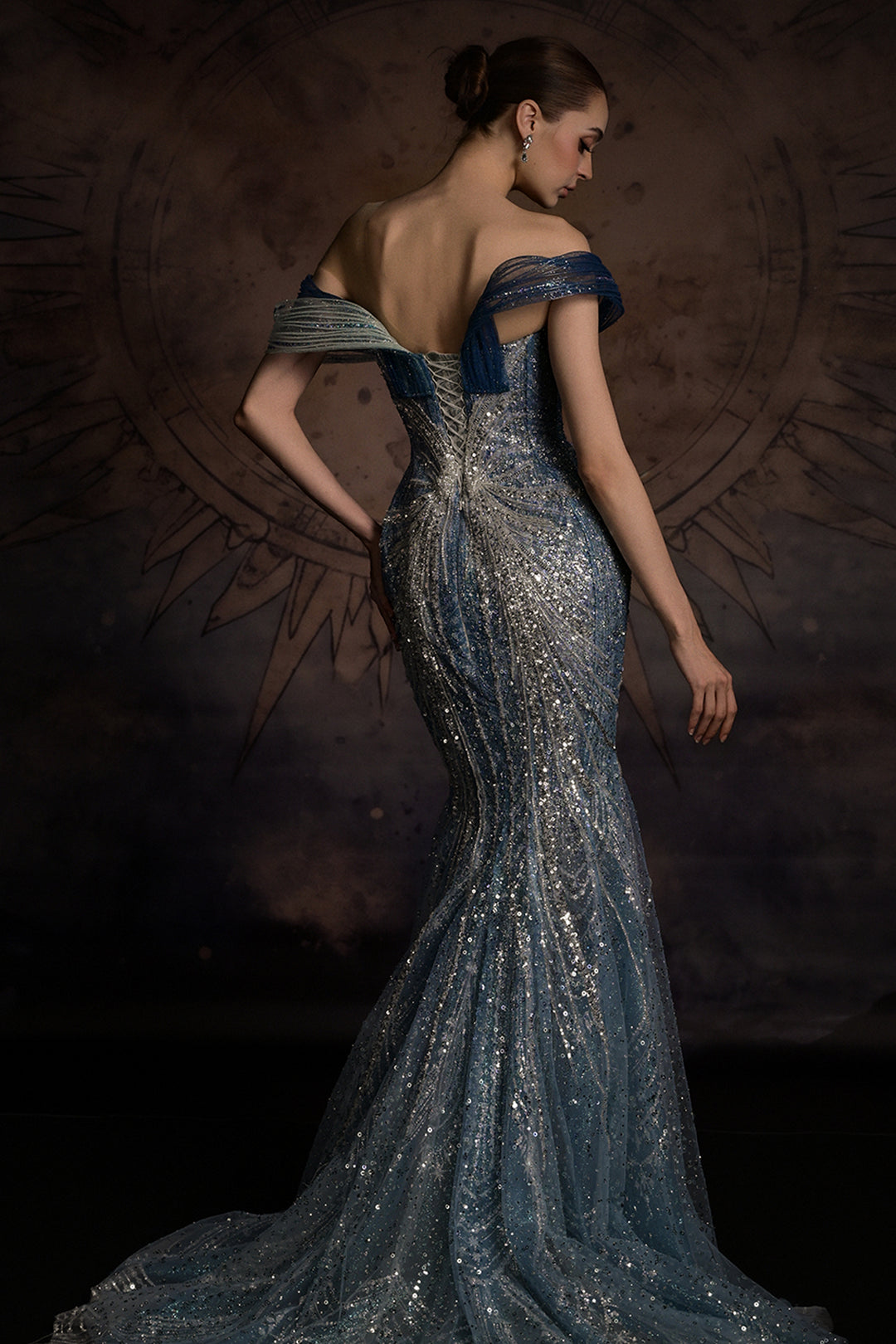 Off-The-Shoulder Mermaid Dress with Illusion Mesh