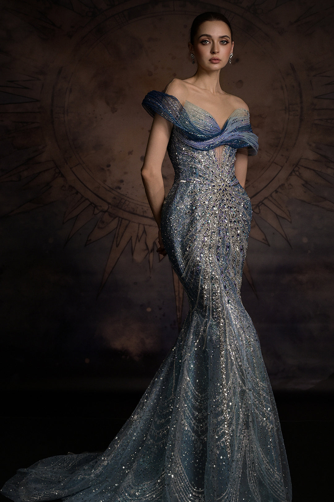 Off-The-Shoulder Mermaid Dress with Illusion Mesh