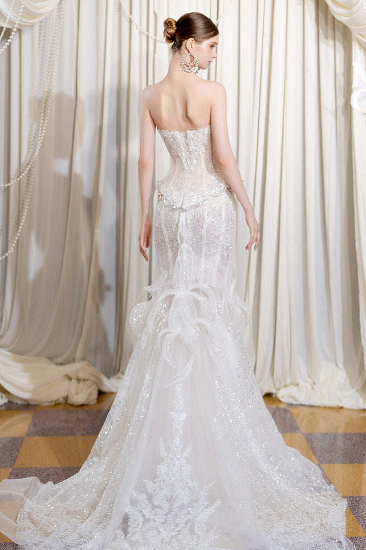 Strapless Structured Mermaid Dress with Crystals