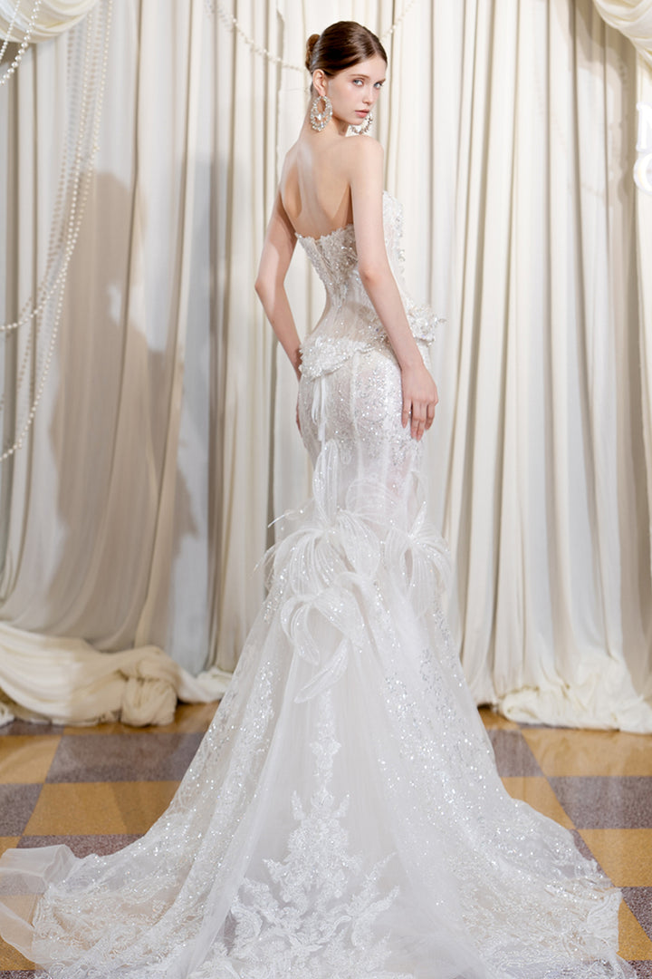 Strapless Structured Mermaid Dress with Crystals