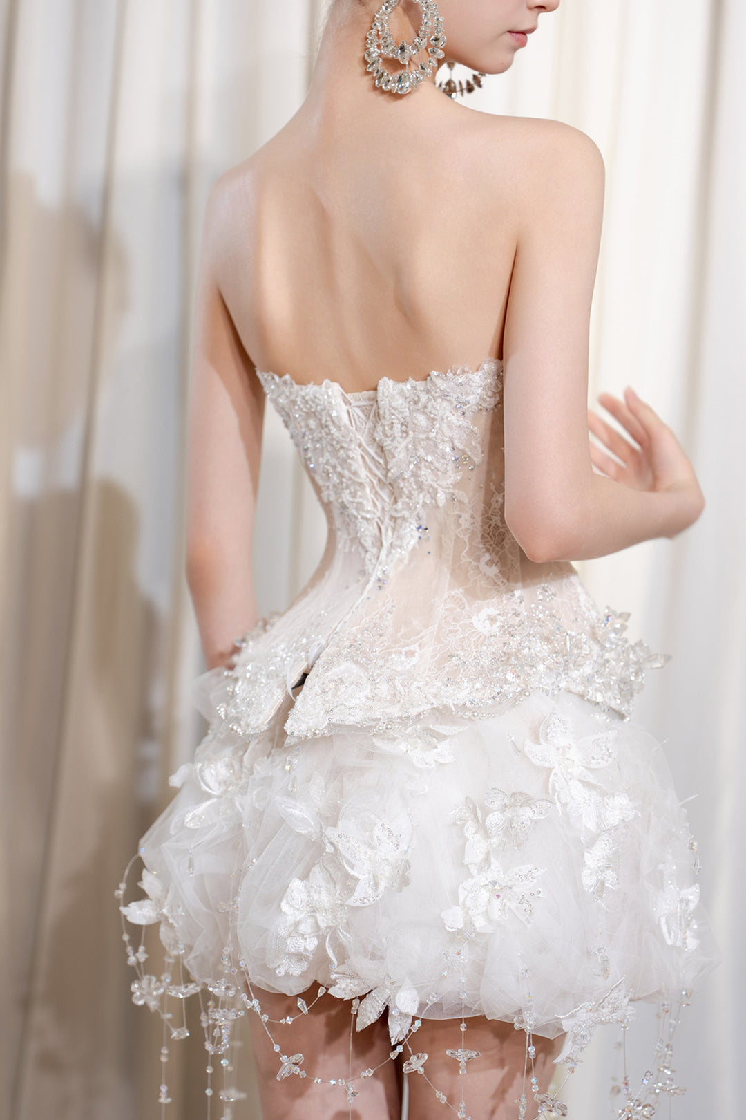 Strapless Basque Waist Mini with 3D Florals
