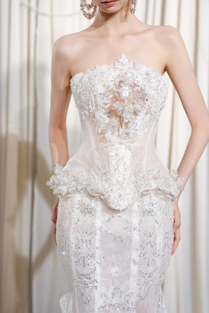 Strapless Structured Mermaid Dress with Crystals