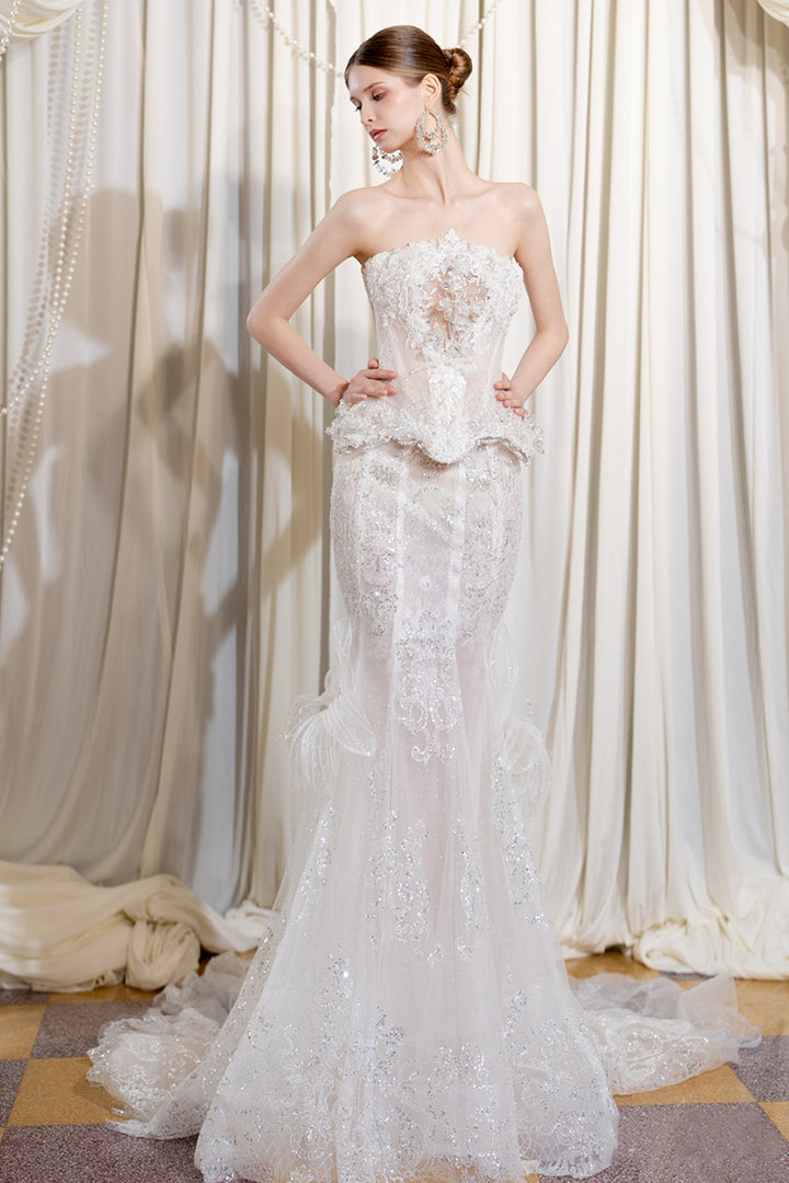 Strapless Structured Mermaid Dress with Crystals