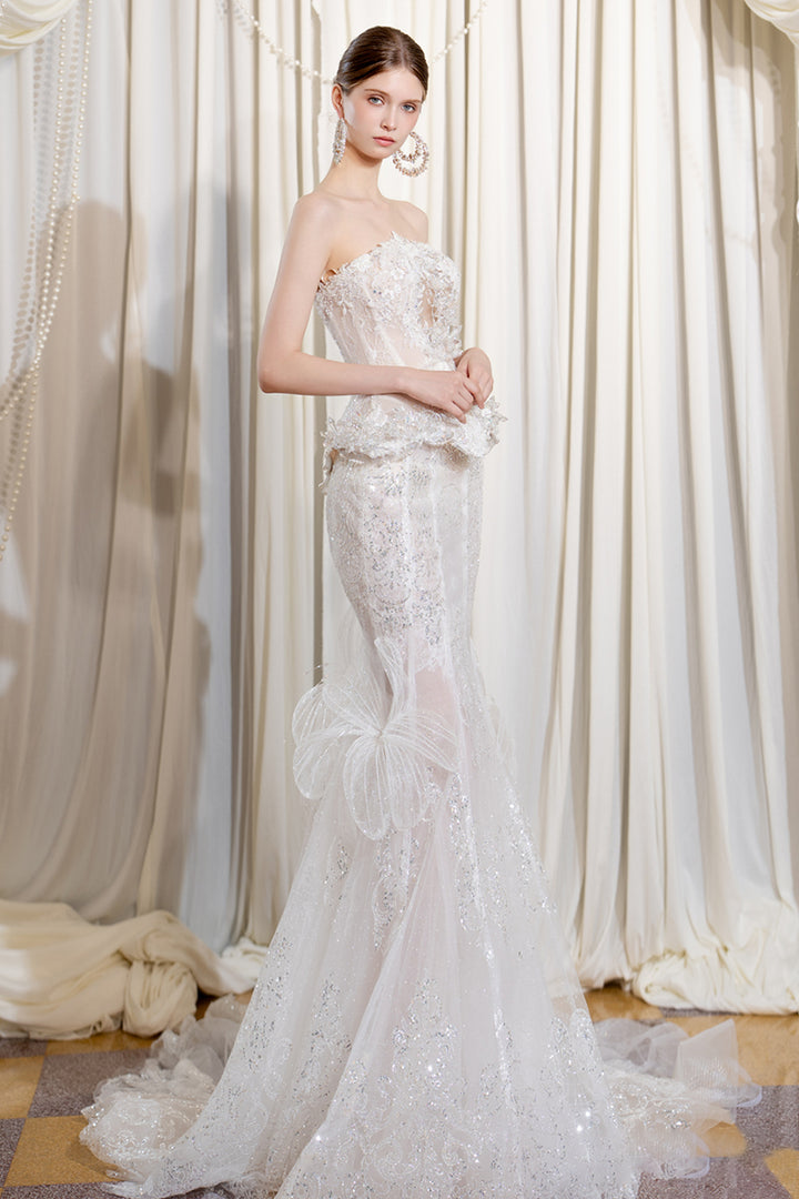 Strapless Structured Mermaid Dress with Crystals
