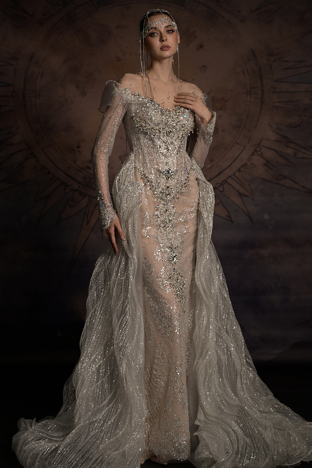 Overskirt Dress with Illusion Mesh Silver / FR 42
