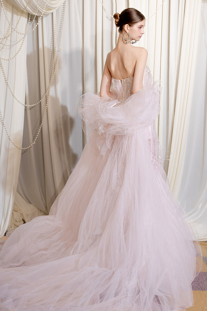 Strapless A-Line Sheer Dress with Crystal Embellishments