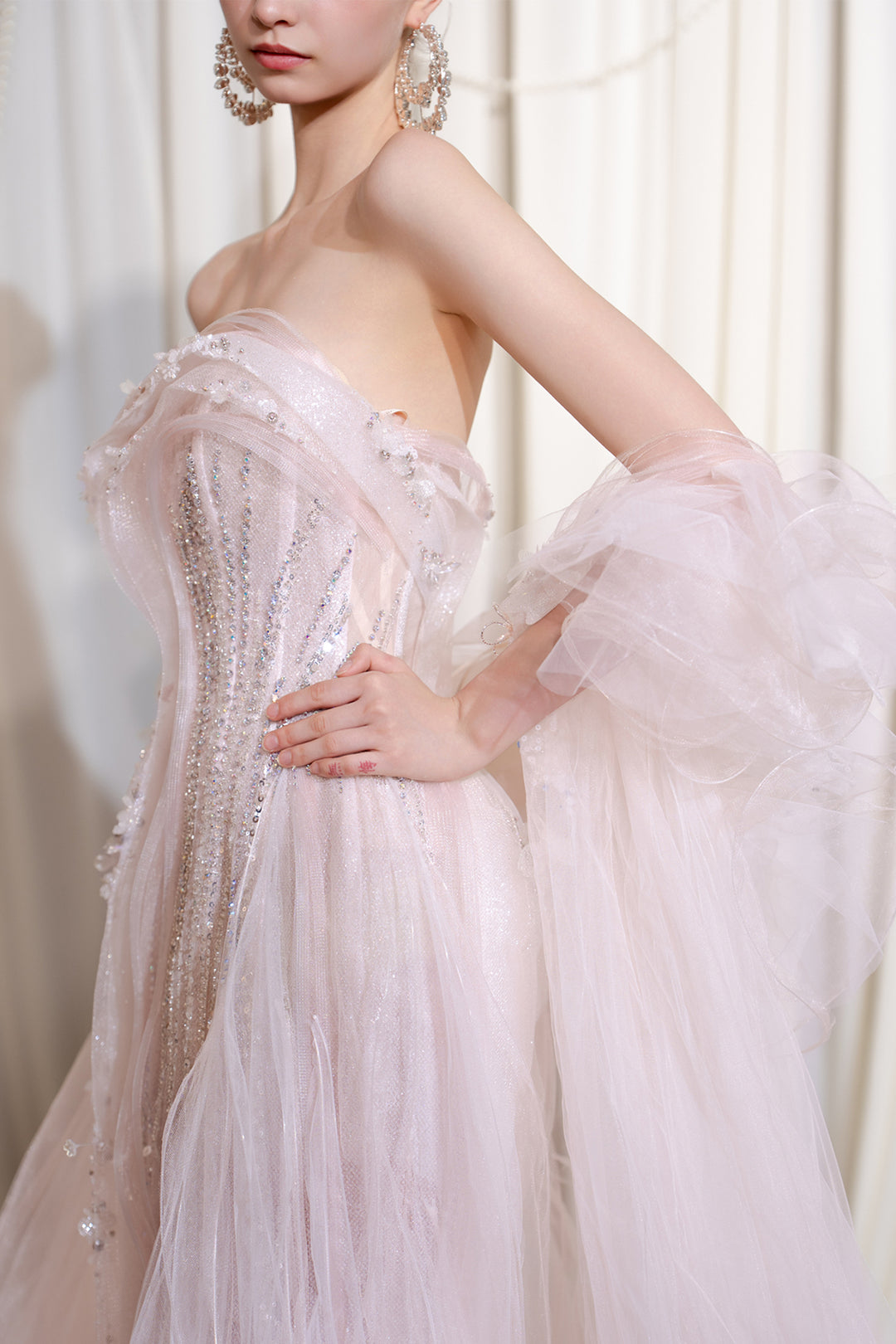 Strapless A-Line Sheer Dress with Crystal Embellishments