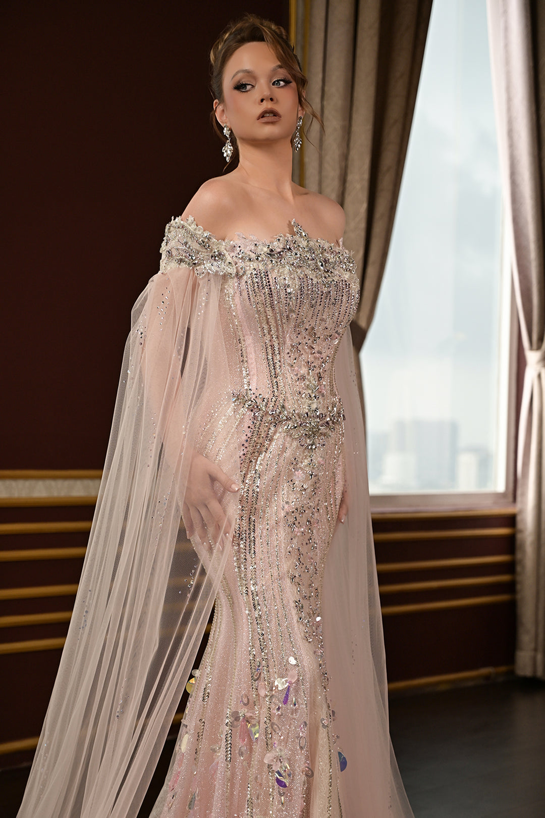 Off-The-Shoulder Crystal with Mermaid Dress