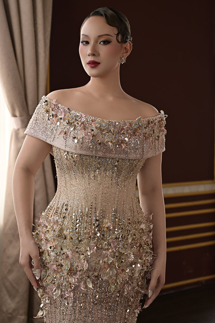 Strapless Mermaid Dress with Convertible Off-The-Shoulder Detail