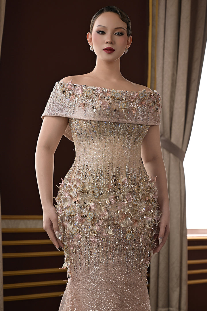 Strapless Mermaid Dress with Convertible Off-The-Shoulder Detail