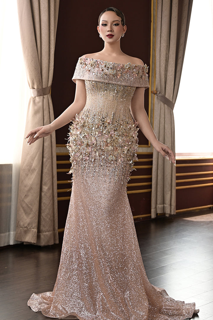 Strapless Mermaid Dress with Convertible Off-The-Shoulder Detail