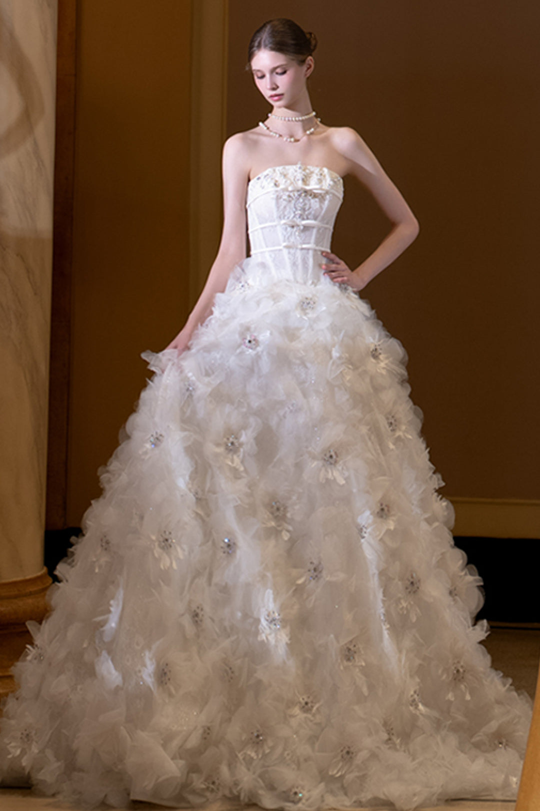 Strapless Crystal Sweetheart Long Dress